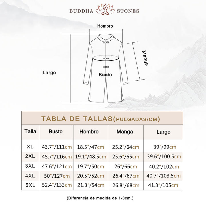 Abrigo de lino de longitud media para hombre con botones de rana y Buddha Stones en otoño, ropa zen - image 5