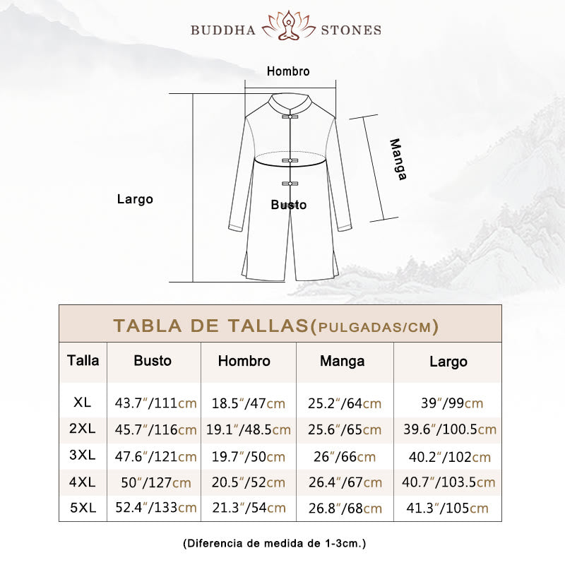 Abrigo de lino de longitud media para hombre con botones de rana y Buddha Stones en otoño, ropa zen - image 5