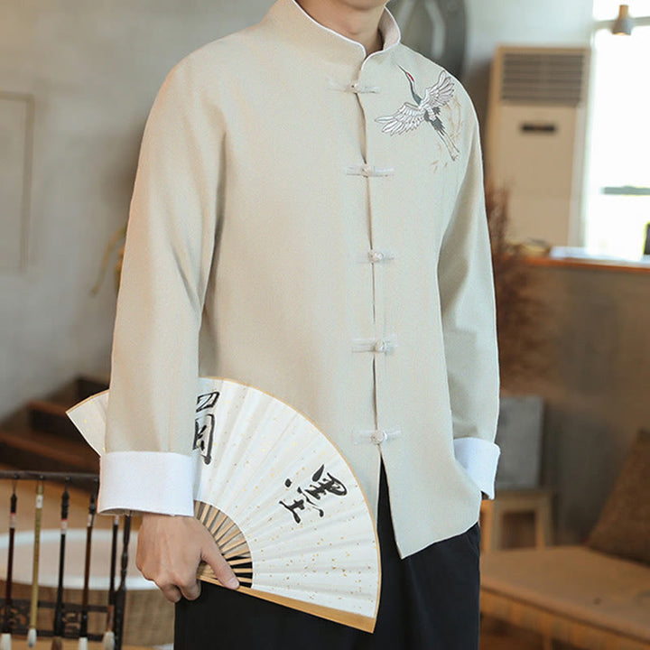 Chaqueta y camisa de algodón para hombre, traje Tang con botones de rana y bordado de grulla voladora de Año Nuevo chino con Buddha Stones - image 18