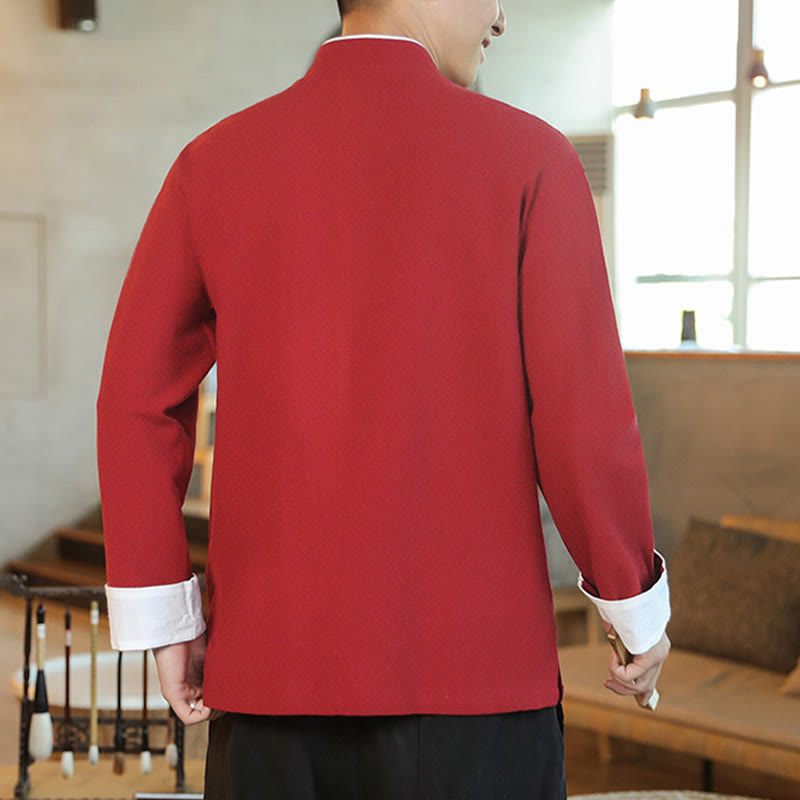 Chaqueta y camisa de algodón para hombre, traje Tang con botones de rana y bordado de grulla voladora de Año Nuevo chino con Buddha Stones - image 5