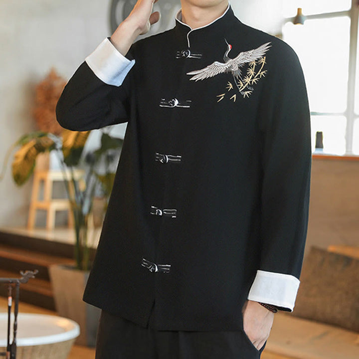 Chaqueta y camisa de algodón para hombre, traje Tang con botones de rana y bordado de grulla voladora de Año Nuevo chino con Buddha Stones - image 11