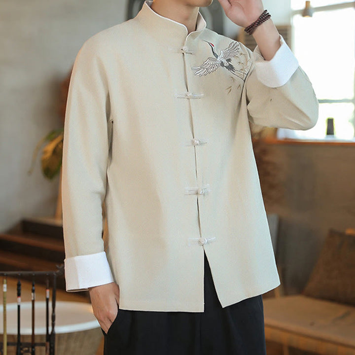 Chaqueta y camisa de algodón para hombre, traje Tang con botones de rana y bordado de grulla voladora de Año Nuevo chino con Buddha Stones - image 23