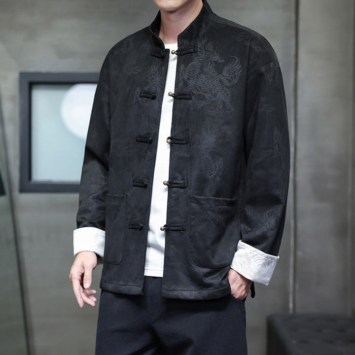 Traje Tang para hombre, chaqueta, camisa y bolsillos, con estampado de kirin y botones de rana y Buddha Stones para el Año Nuevo chino - image 18