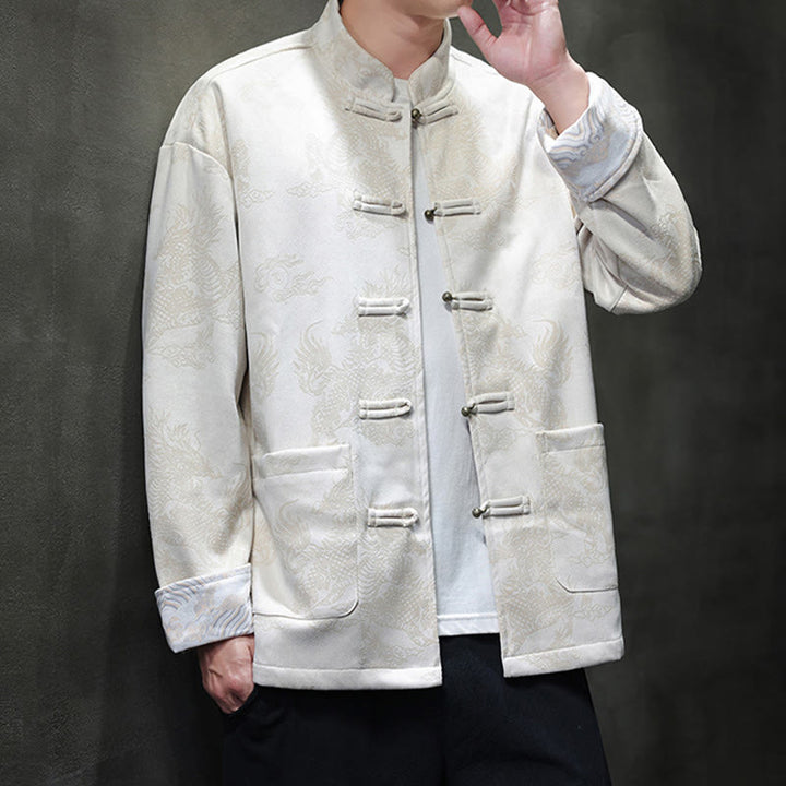 Traje Tang para hombre, chaqueta, camisa y bolsillos, con estampado de kirin y botones de rana y Buddha Stones para el Año Nuevo chino - image 27