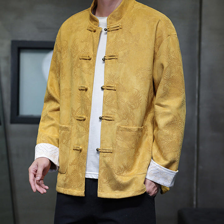 Traje Tang para hombre, chaqueta, camisa y bolsillos, con estampado de kirin y botones de rana y Buddha Stones para el Año Nuevo chino - image 6