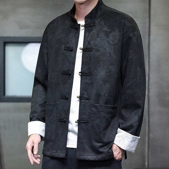 Traje Tang para hombre, chaqueta, camisa y bolsillos, con estampado de kirin y botones de rana y Buddha Stones para el Año Nuevo chino - image 15