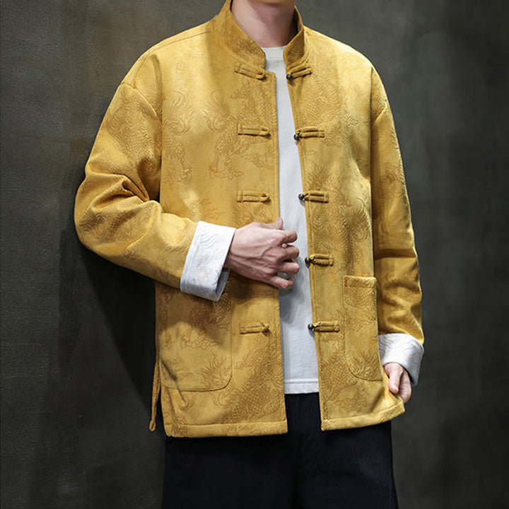 Traje Tang para hombre, chaqueta, camisa y bolsillos, con estampado de kirin y botones de rana y Buddha Stones para el Año Nuevo chino - image 5