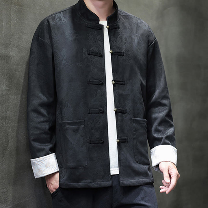 Traje Tang para hombre, chaqueta, camisa y bolsillos, con estampado de kirin y botones de rana y Buddha Stones para el Año Nuevo chino - image 19