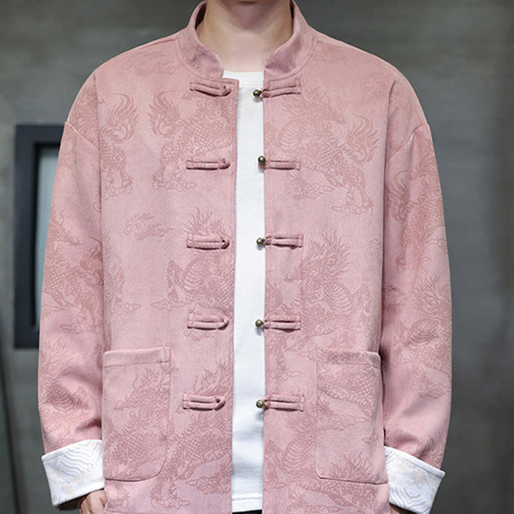 Traje Tang para hombre, chaqueta, camisa y bolsillos, con estampado de kirin y botones de rana y Buddha Stones para el Año Nuevo chino - image 34