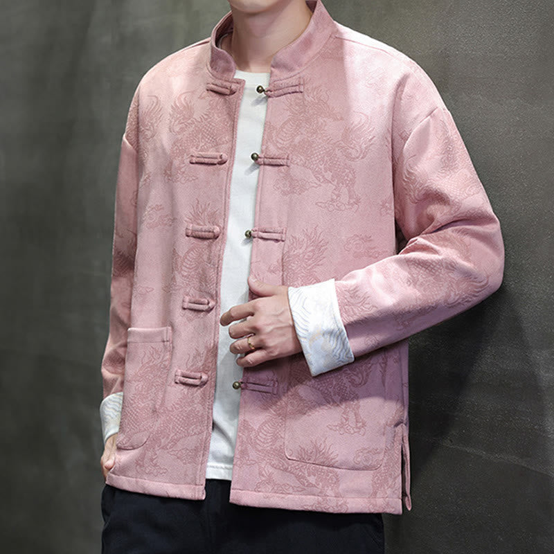 Traje Tang para hombre, chaqueta, camisa y bolsillos, con estampado de kirin y botones de rana y Buddha Stones para el Año Nuevo chino - image 30