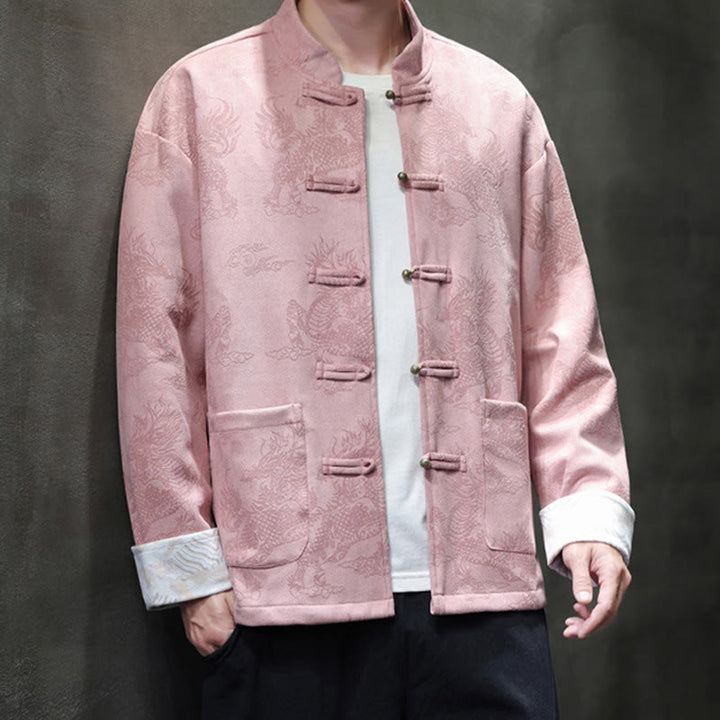 Traje Tang para hombre, chaqueta, camisa y bolsillos, con estampado de kirin y botones de rana y Buddha Stones para el Año Nuevo chino - image 31