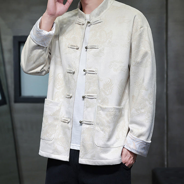 Traje Tang para hombre, chaqueta, camisa y bolsillos, con estampado de kirin y botones de rana y Buddha Stones para el Año Nuevo chino - image 24