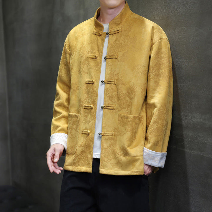 Traje Tang para hombre, chaqueta, camisa y bolsillos, con estampado de kirin y botones de rana y Buddha Stones para el Año Nuevo chino - image 8