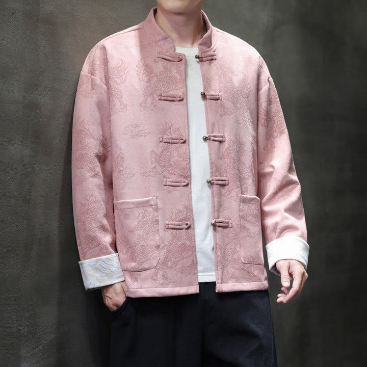 Traje Tang para hombre, chaqueta, camisa y bolsillos, con estampado de kirin y botones de rana y Buddha Stones para el Año Nuevo chino - image 36