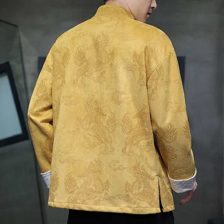 Traje Tang para hombre, chaqueta, camisa y bolsillos, con estampado de kirin y botones de rana y Buddha Stones para el Año Nuevo chino - image 4