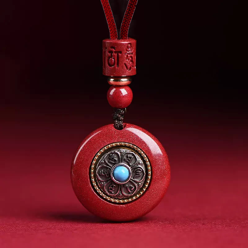 Llavero con colgante de cadena trenzada con seis palabras verdaderas "Om Mani Padme Hum" y Buddha Stones con cinabrio natural - Collar Cinabrio Om Mani Padme Hum - image 1