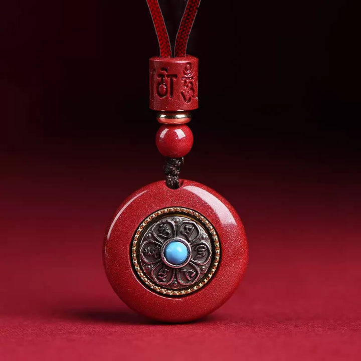 Llavero con colgante de cadena trenzada con seis palabras verdaderas "Om Mani Padme Hum" y Buddha Stones con cinabrio natural - Collar Cinabrio Om Mani Padme Hum - image 1