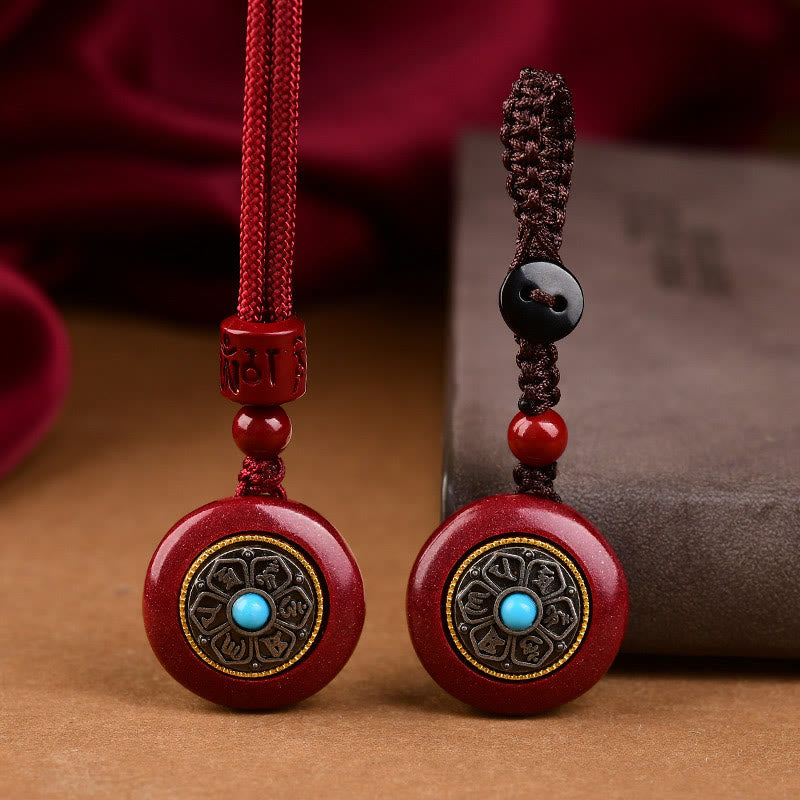 Llavero con colgante de cadena trenzada con seis palabras verdaderas "Om Mani Padme Hum" y Buddha Stones con cinabrio natural - image 3