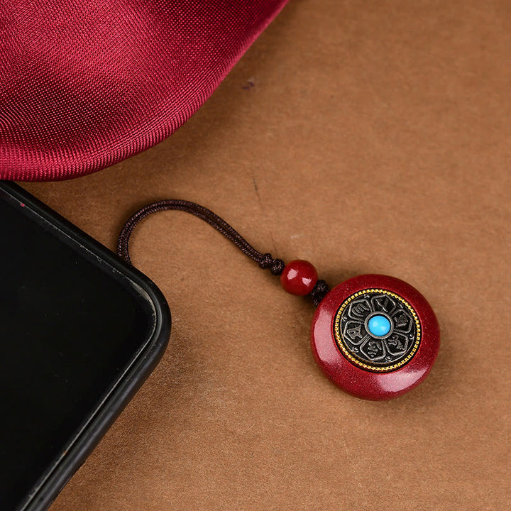 Llavero con colgante de cadena trenzada con seis palabras verdaderas "Om Mani Padme Hum" y Buddha Stones con cinabrio natural - Cadena de teléfono Cinnabar Om Mani Padme Hum - image 11