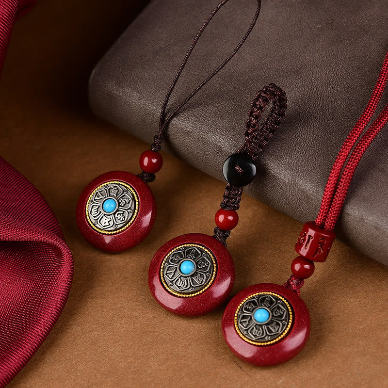Llavero con colgante de cadena trenzada con seis palabras verdaderas "Om Mani Padme Hum" y Buddha Stones con cinabrio natural - image 2