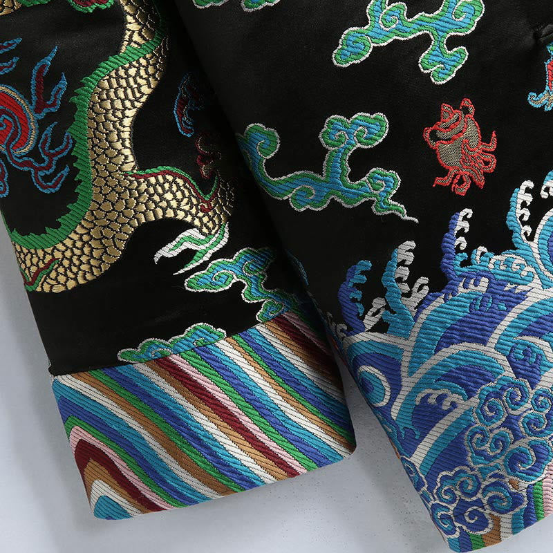 Traje Tang con botones de rana y bordado de dragón con Buddha Stones y Año Nuevo chino para hombre, chaqueta y camisa - image 15