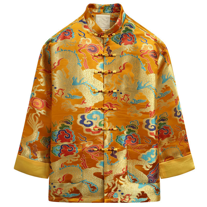 Traje Tang con botones de rana y bordado de dragón con Buddha Stones y Año Nuevo chino para hombre, chaqueta y camisa - vara de oro - US/UK/AU44, EU54 (4XL) - image 17