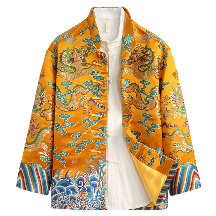 Traje Tang con botones de rana y bordado de dragón con Buddha Stones y Año Nuevo chino para hombre, chaqueta y camisa - Oro - US/UK/AU44, EU54 (4XL) - image 2