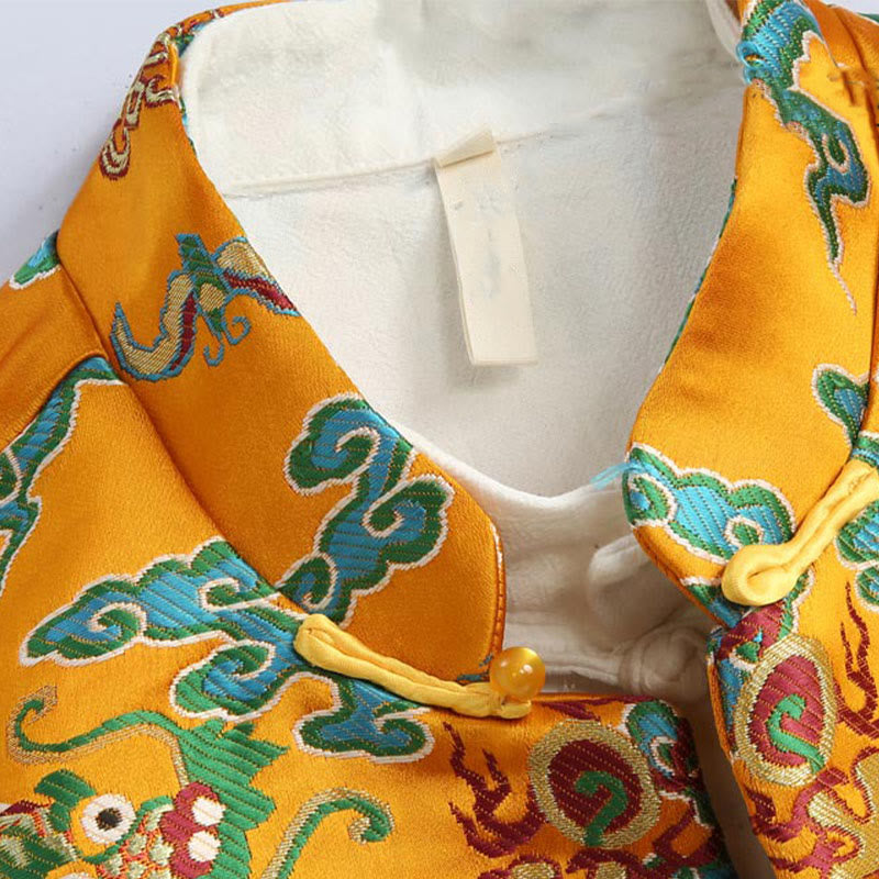 Traje Tang con botones de rana y bordado de dragón con Buddha Stones y Año Nuevo chino para hombre, chaqueta y camisa