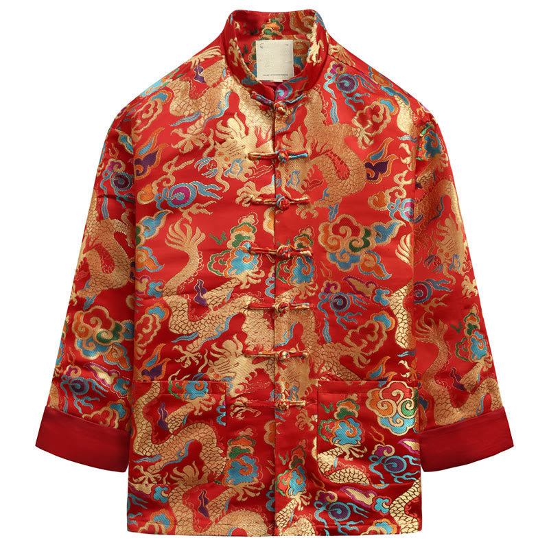 Traje Tang con botones de rana y bordado de dragón con Buddha Stones y Año Nuevo chino para hombre, chaqueta y camisa - Carmesí - US/UK/AU44, EU54 (4XL) - image 16