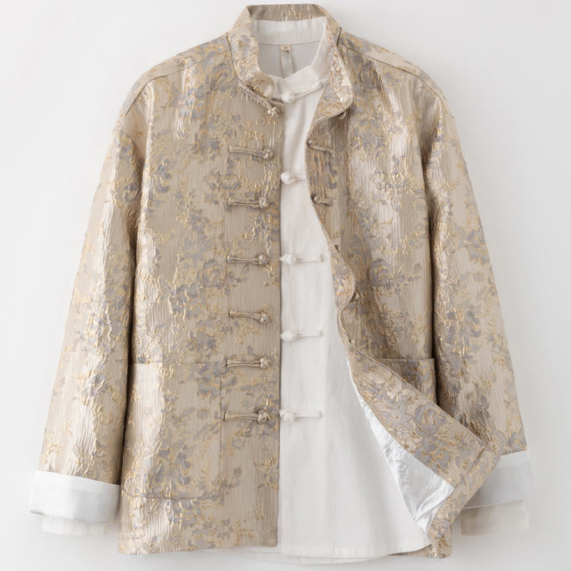 Traje Tang con bordado de jacquard y botones de rana para hombre, chaqueta y camisa con bolsillos, con Buddha Stones y año nuevo chino - Madera burda - US/UK/AU44, EU54 (4XL) - image 10