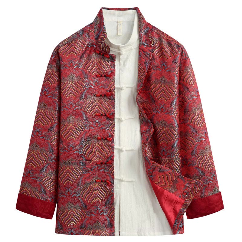 Traje Tang con Buddha Stones y bolsillos para hombre - Carmesí - US/UK/AU44, EU54 (4XL) - image 0