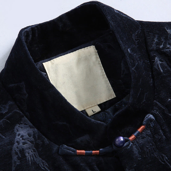 Traje Tang para hombre, chaqueta, camisa y bolsillos, con estampado de paisaje de Año Nuevo chino y Buddha Stones, hecho a mano, con botones de rana - image 6