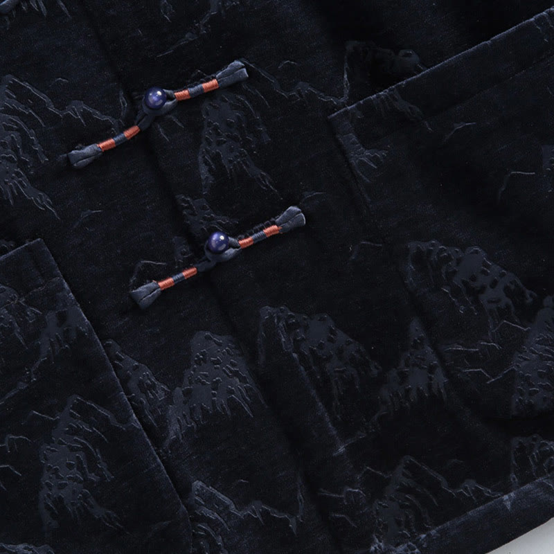 Traje Tang para hombre, chaqueta, camisa y bolsillos, con estampado de paisaje de Año Nuevo chino y Buddha Stones, hecho a mano, con botones de rana - image 8