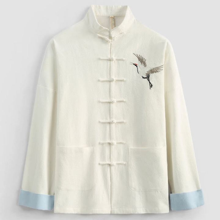 Traje Tang con bordado de grullas y Buddha Stones para Año Nuevo chino, Hanfu, manga larga, pantalones, ropa de algodón y lino, conjunto para hombre con bolsillos - image 5