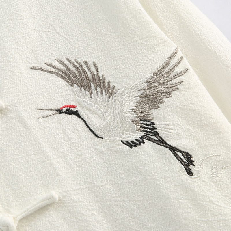 Traje Tang con bordado de grullas y Buddha Stones para Año Nuevo chino, Hanfu, manga larga, pantalones, ropa de algodón y lino, conjunto para hombre con bolsillos - image 8