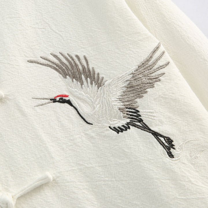 Traje Tang con bordado de grullas y Buddha Stones para Año Nuevo chino, Hanfu, manga larga, pantalones, ropa de algodón y lino, conjunto para hombre con bolsillos - image 8