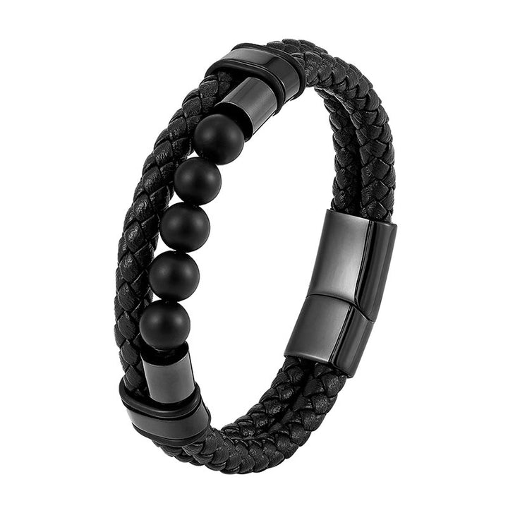 Pulsera de cuero con hebilla magnética y piedra de lava esmerilada con Buddha Stones - image 12