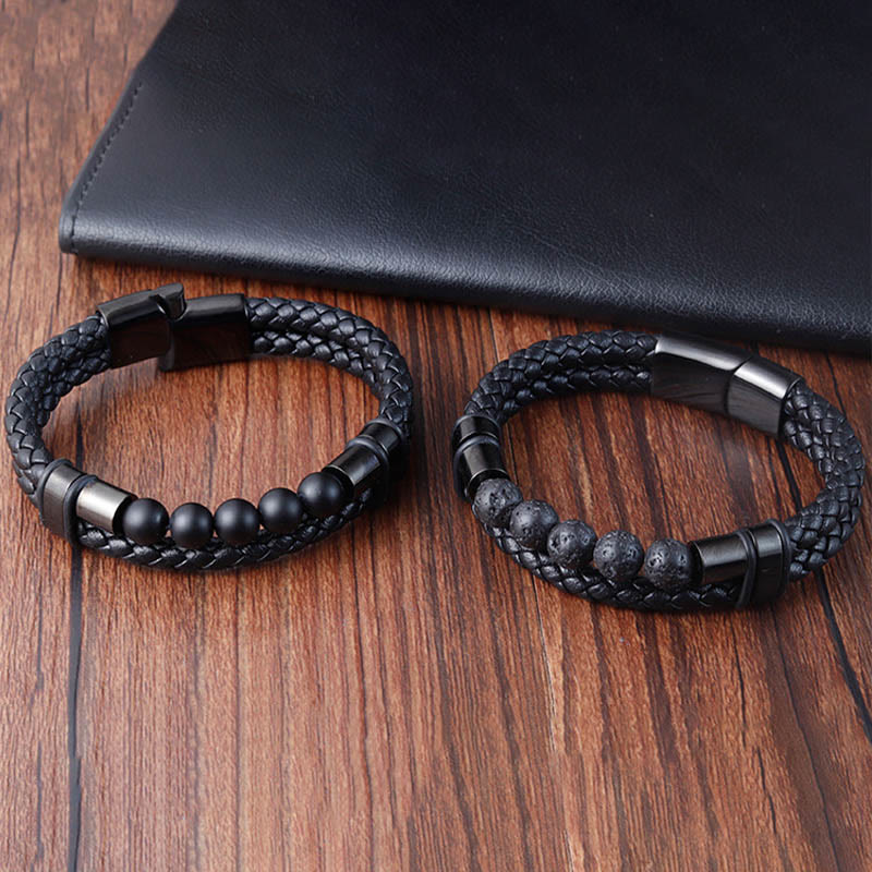 Pulsera de cuero con hebilla magnética y piedra de lava esmerilada con Buddha Stones - image 2