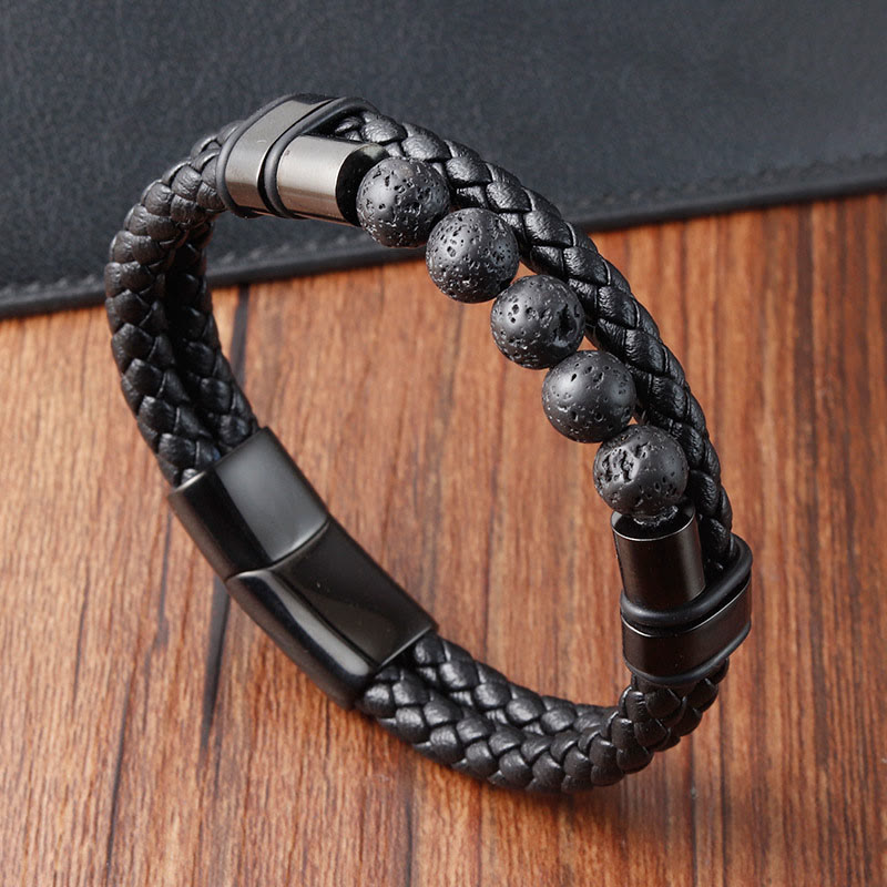 Pulsera de cuero con hebilla magnética y piedra de lava esmerilada con Buddha Stones - image 3