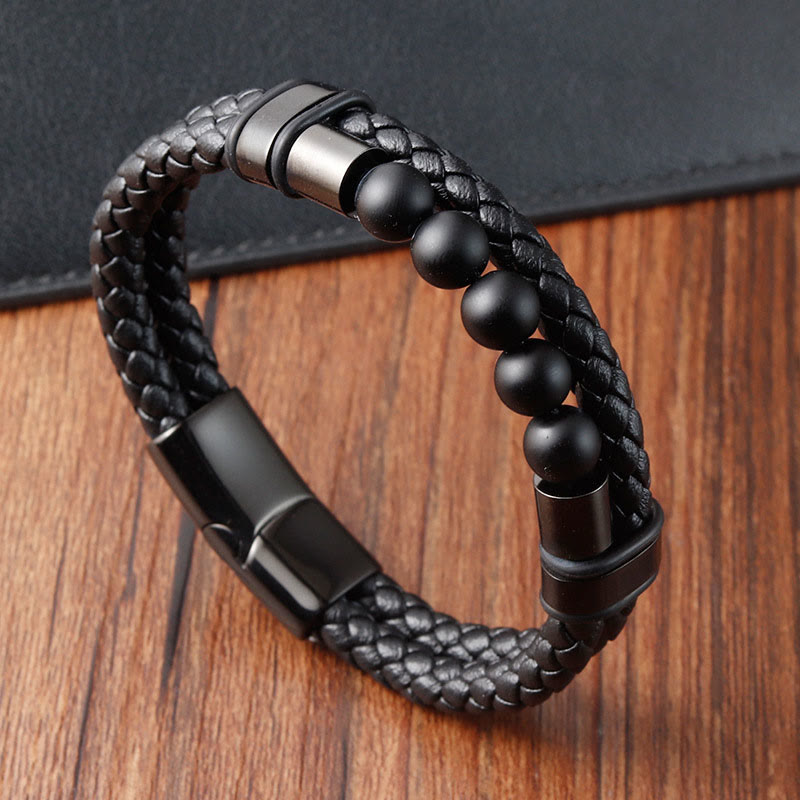 Pulsera de cuero con hebilla magnética y piedra de lava esmerilada con Buddha Stones - image 10