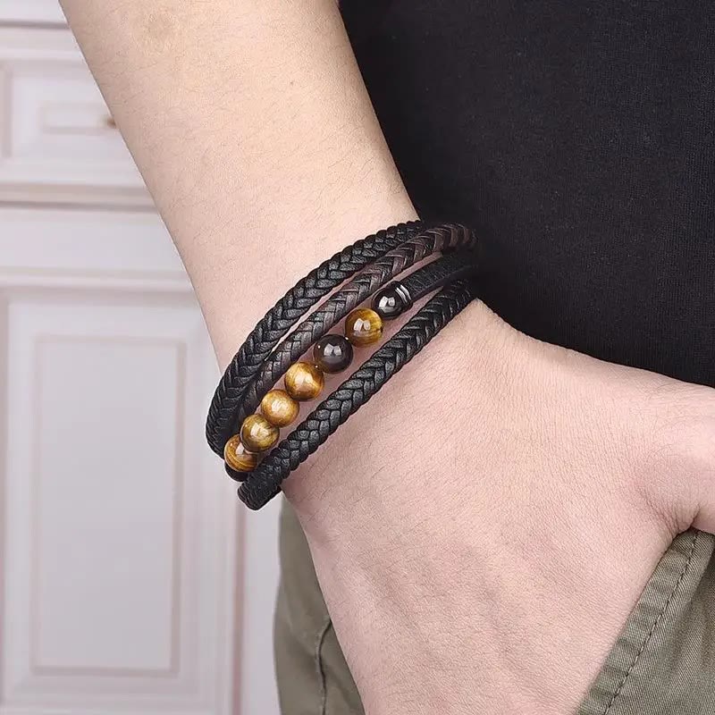 Pulsera de cuero protectora con piedra de ojo de tigre y Buddha Stones - image 5