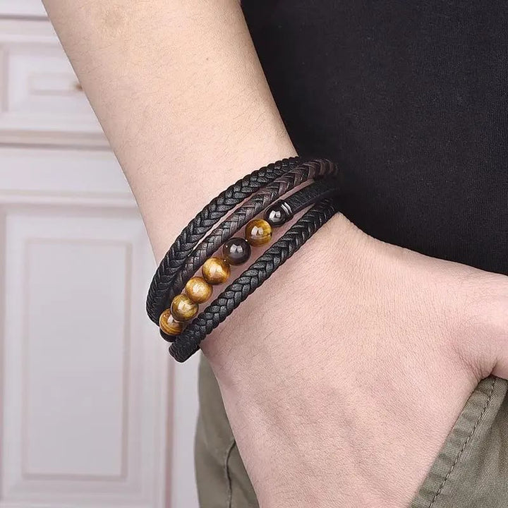 Pulsera de cuero protectora con piedra de ojo de tigre y Buddha Stones - image 5