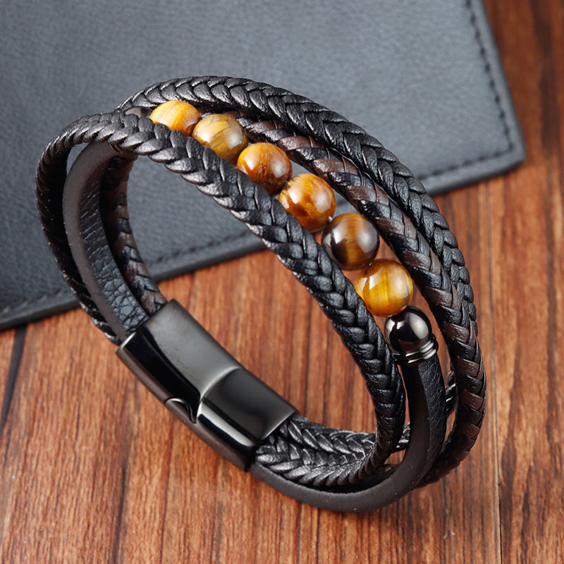 Pulsera de cuero protectora con piedra de ojo de tigre y Buddha Stones - image 8