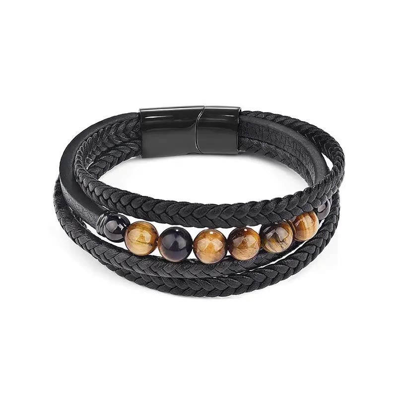 Pulsera de cuero protectora con piedra de ojo de tigre y Buddha Stones - image 11