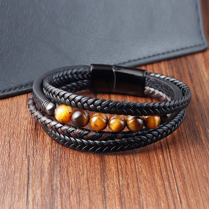Pulsera de cuero protectora con piedra de ojo de tigre y Buddha Stones - image 4