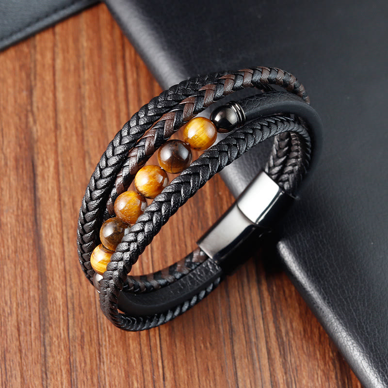 Pulsera de cuero protectora con piedra de ojo de tigre y Buddha Stones - image 3