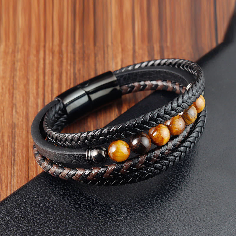 Pulsera de cuero protectora con piedra de ojo de tigre y Buddha Stones - image 2