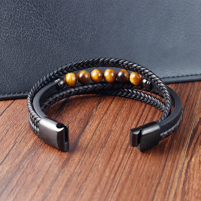 Pulsera de cuero protectora con piedra de ojo de tigre y Buddha Stones - image 9