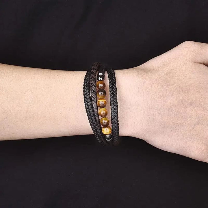Pulsera de cuero protectora con piedra de ojo de tigre y Buddha Stones - image 7