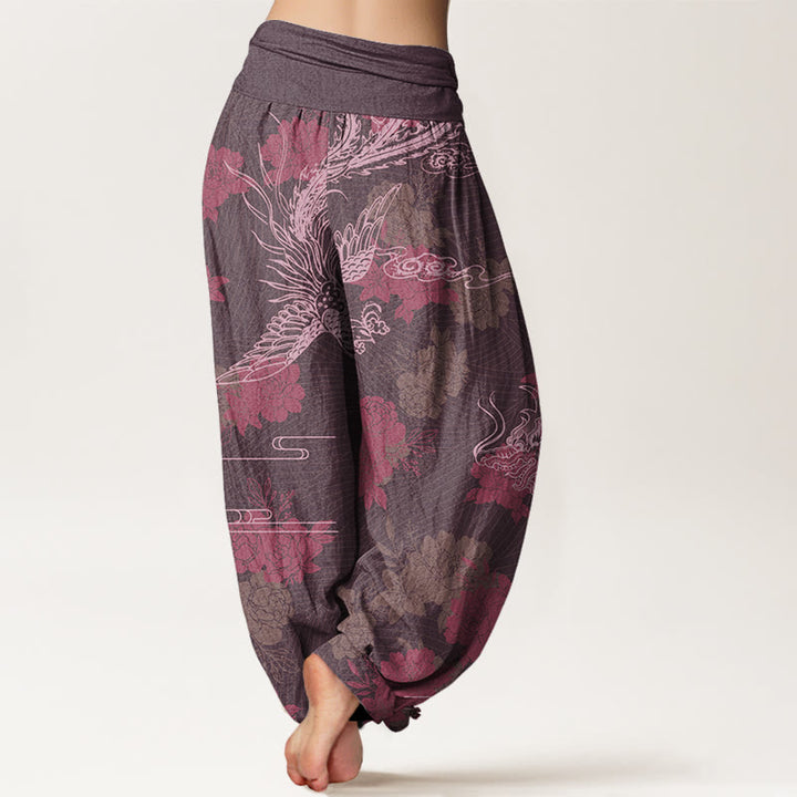 Pantalones harén con cintura elástica para mujer, con Buddha Stones, dragones, rosas, nubes auspiciosas y fénix